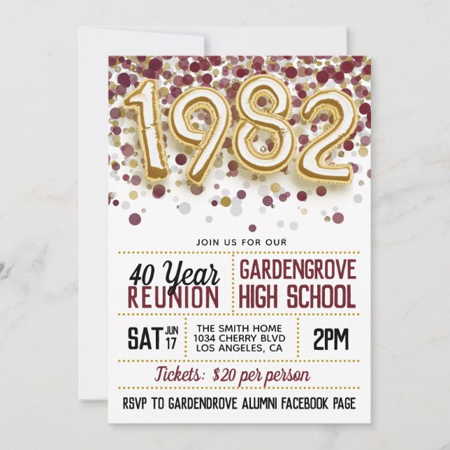 1982 High School College Reunion Invitation (Front)