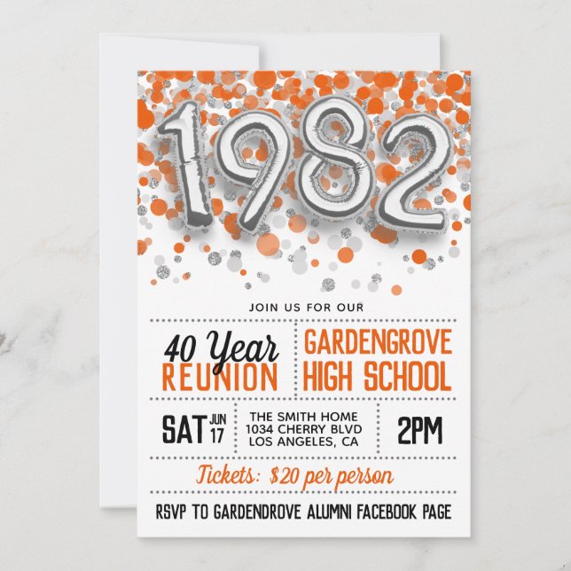 1982 High School College Reunion Invitation (Front)