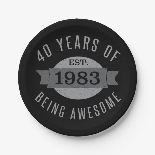 1983 Awesome 40th Birthday Paper Plate (Front)