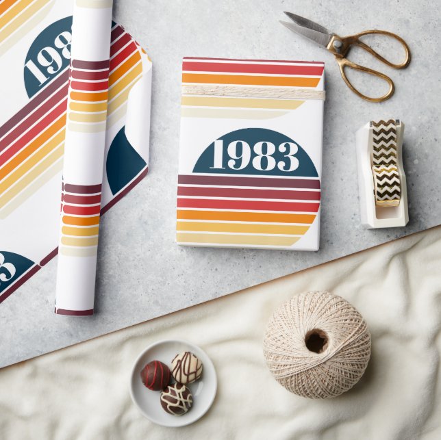 1983 Vintage Retro Stripe Sun Birthday Wrapping Paper (Crafts)