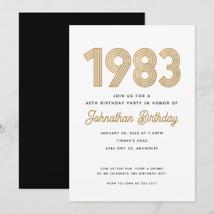 1983 White Black Gold 40th Birthday Invitation