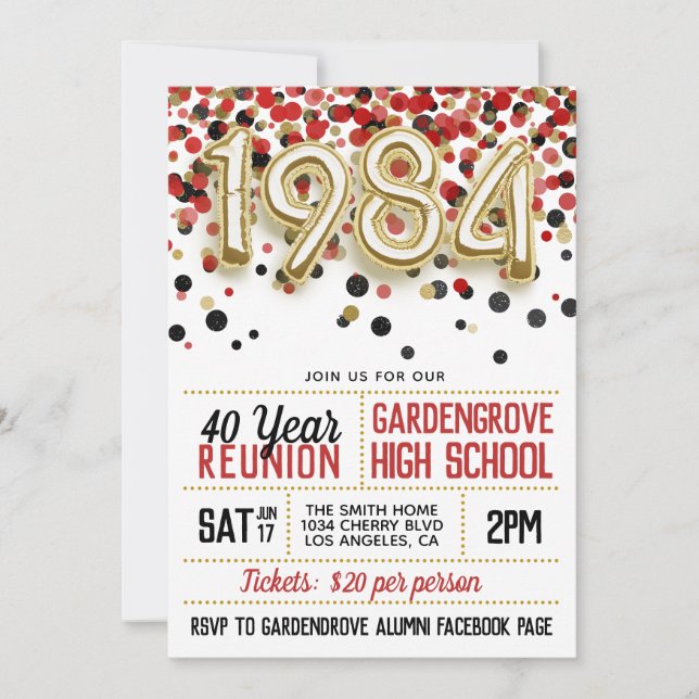 1984 High School College Reunion Invitation (Front)