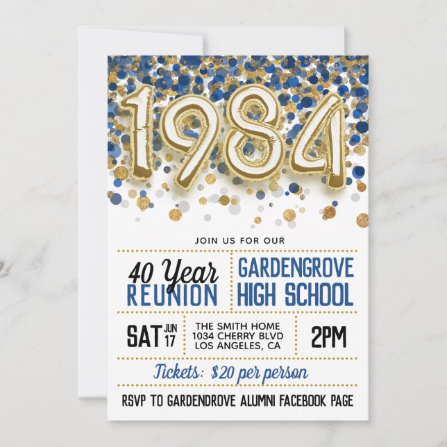 1984 High School College Reunion Invitation (Front)