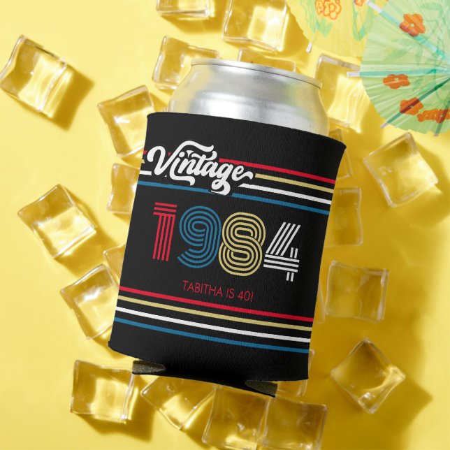 1984 Retro Stripe Vintage Custom Age - Year  Can Cooler (In Situ Summer)
