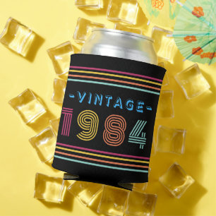 1984 Vintage Retro Stripe Neon Bright Can Cooler