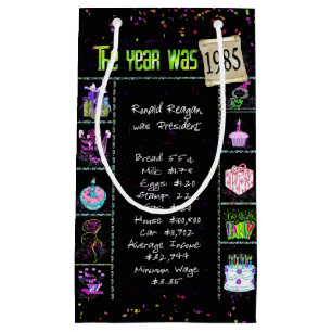 1985 Birth Year Trivia on Black Small Gift Bag