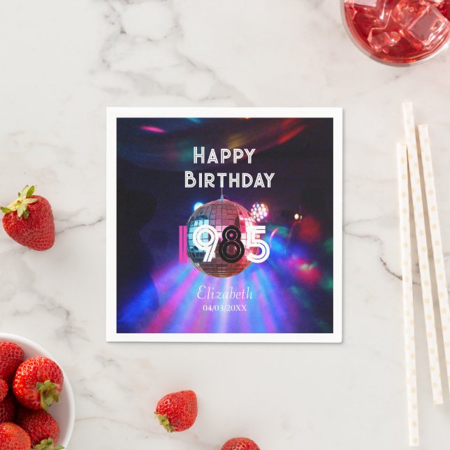 1985 Disco Ball 40th Birthday Party Invitation Napkin (Insitu)