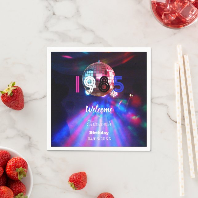 1985 Disco Ball 40th Birthday Party Invitation Napkin (Insitu)