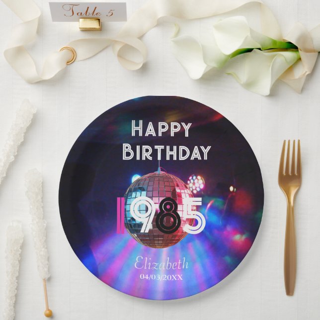 1985 Disco Ball 40th Birthday Party Invitation Paper Plate (Wedding)