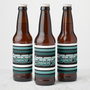 1985 Retro Stripe Teal Beer Bottle Label