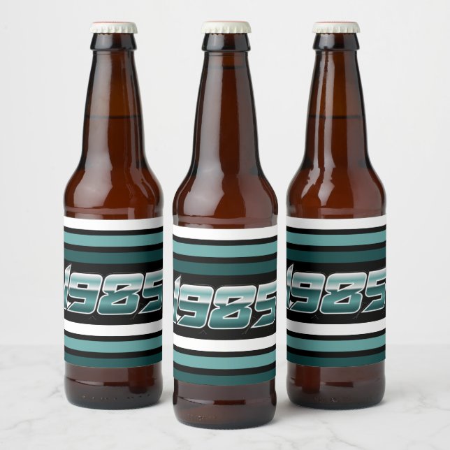 1985 Retro Stripe Teal  Beer Bottle Label (Bottles)