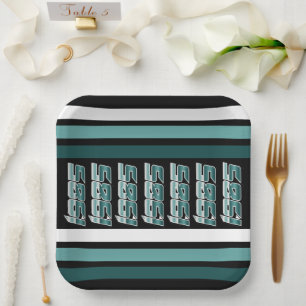 1985 Retro Stripe Teal  Paper Plate