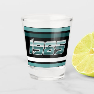 1985 Retro Stripe Teal Shot Glass