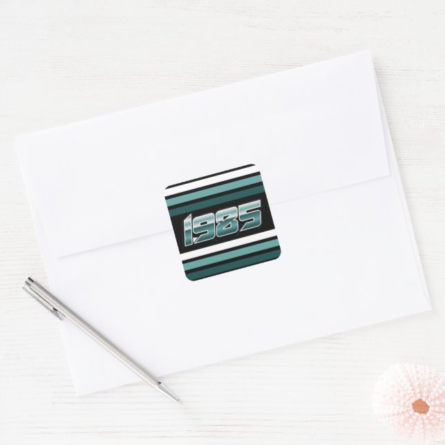 1985 Retro Stripe Teal  Square Sticker (Envelope)