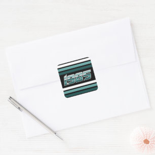 1985 Retro Stripe Teal Square Sticker