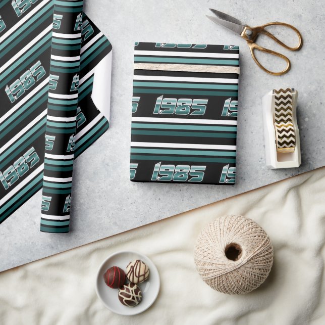1985 Retro Stripe Teal  Wrapping Paper (Crafts)