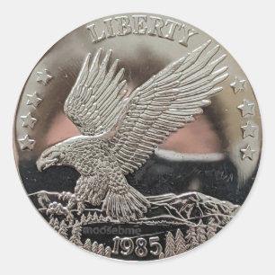 1985 Solid Silver Liberty Double Eagle Front Class Classic Round Sticker