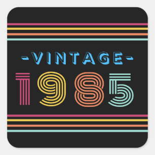 1985 Vintage Retro Stripe Neon Bright  Square Sticker