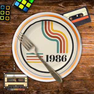 1986 40th Birthday Retro Stripe Vintage  Paper Plate