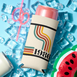 1986 40th Birthday Retro Stripe Vintage Seltzer Can Cooler
