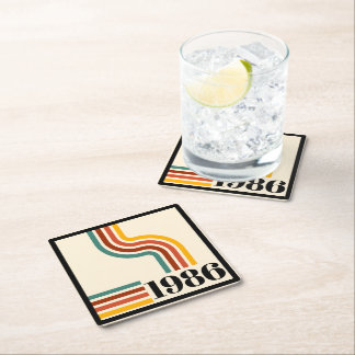 1986 40th Birthday Retro Stripe Vintage Square Paper Coaster