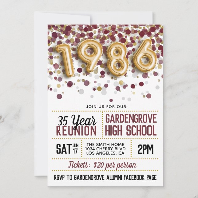 1986 High School College Reunion Invitation (Front)
