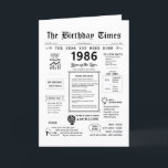 1986 The Year You Were Born Birthday Card<br><div class="desc">Take a journey back in time with our captivating 1986 birthday card! Filled with historical moments and thrilling facts, it's tailor-made for your special day. This birthday card brims with insights and snapshots of life during that era. From noteable events like breakdancing, the collapse of the Soviet Union, and the...</div>