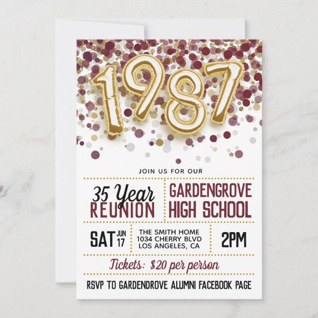 1987 High School College Reunion Invitation (Front)