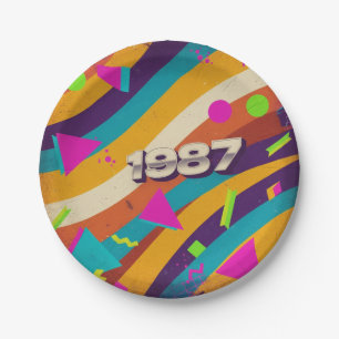 1987 - Retro Vintage 80s Neon Geometric - Paper Plate
