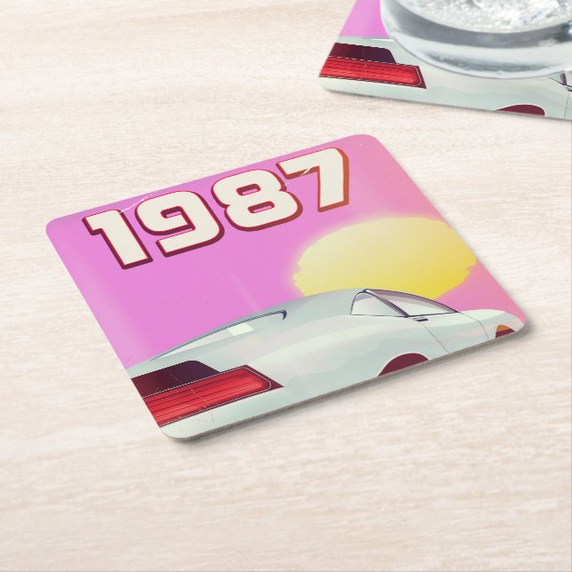 1987 sportscar poster square paper coaster (Angled)