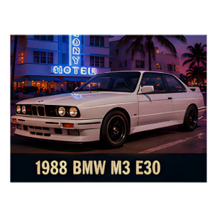1988 BMW M3 E30 Miami Retro 1980s German Sports Poster