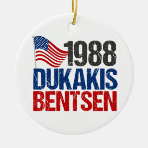 1988 Dukakis Bentsen Retro Democrat Ceramic Tree Decoration