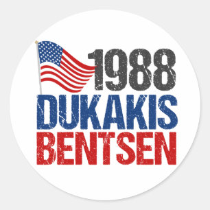 1988 Dukakis Bentsen Retro Democrat Classic Round Sticker