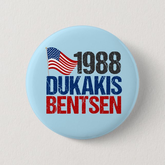 1988 Dukakis Bentsen Retro Election 6 Cm Round Badge (Front)