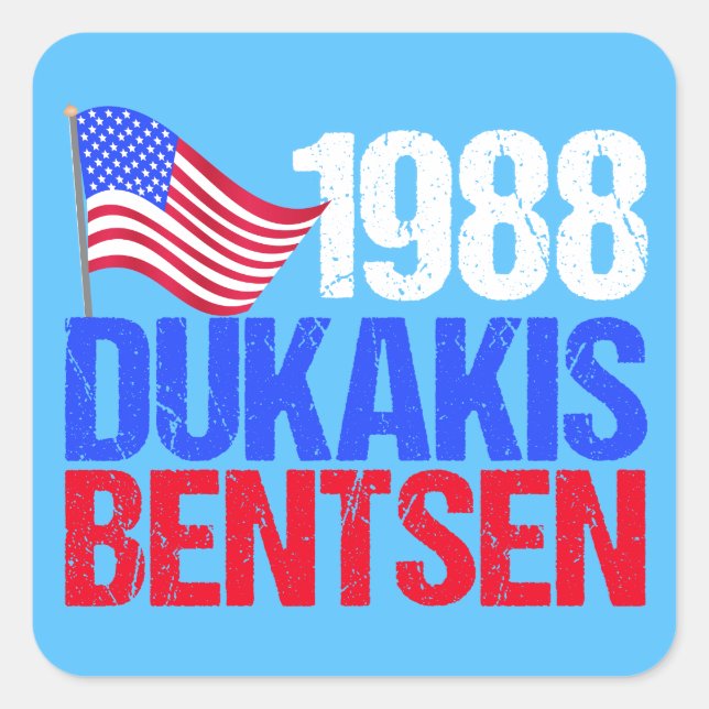 1988 Dukakis Bentsen Retro Election Square Sticker (Front)