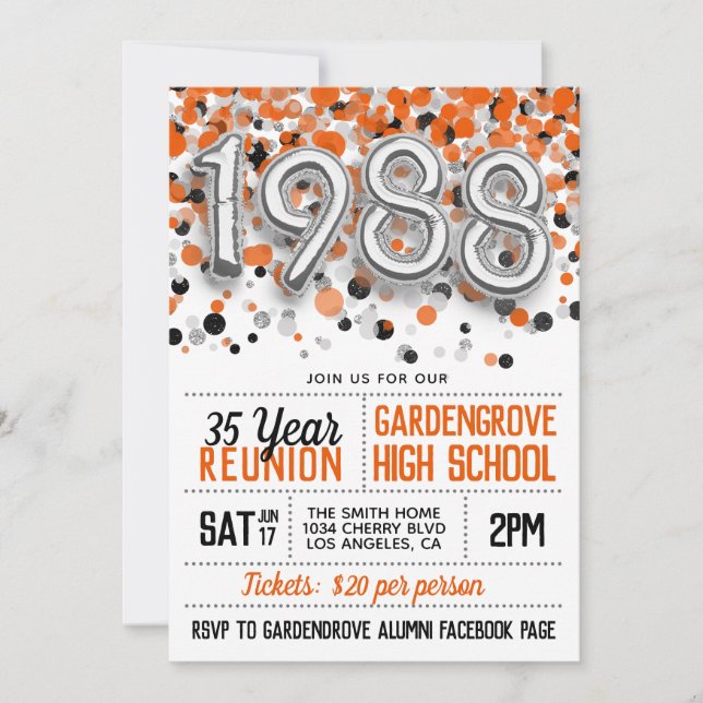 1988 High School College Reunion Invitation (Front)