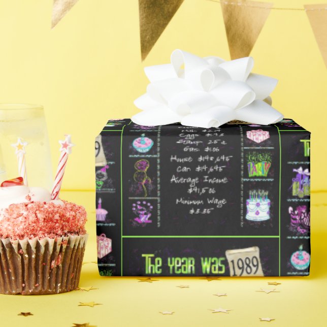 1989 Birthday Year Trivia Wrapping Paper (Birthday Party)