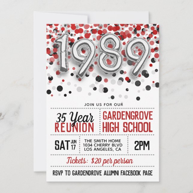1989 High School College Reunion Invitation (Front)