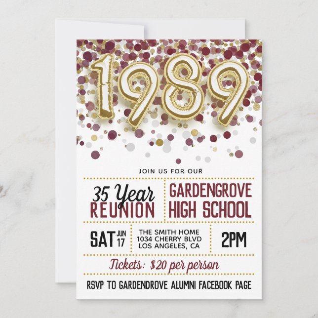 1989 High School College Reunion Invitation (Front)