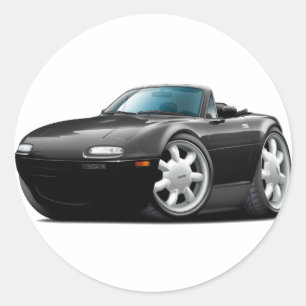 1990-98 Miata Black Car Classic Round Sticker