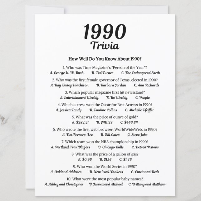 1990 Trivia Game (Front)