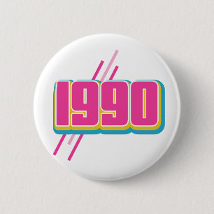 1990 vintage text 6 cm round badge