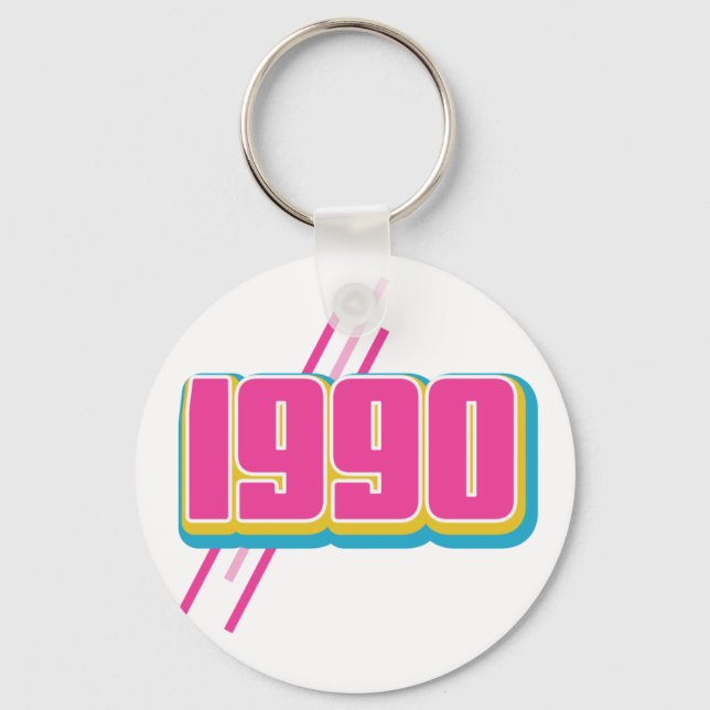 1990 vintage text classic round sticker key ring (Front)