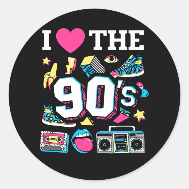 1990's 90s I Heart the Nineties Classic Round Sticker (Front)