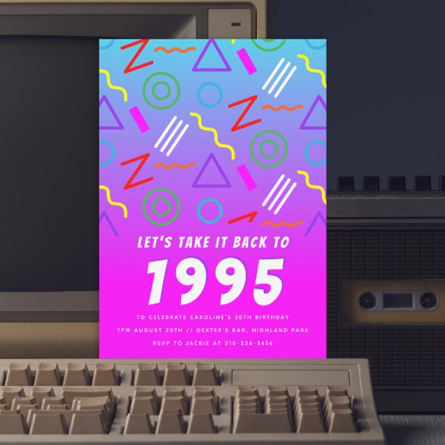 1990s Party Pattern Vintage 90's Birthday Party Invitation (Creator Uploaded)