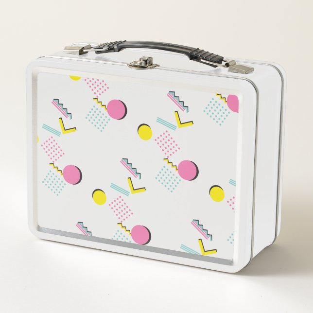 1990s Retro Memphis Pattern Metal Lunch Box (Front)