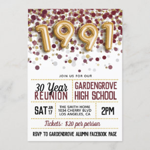 1991 High School College Reunion Invitation