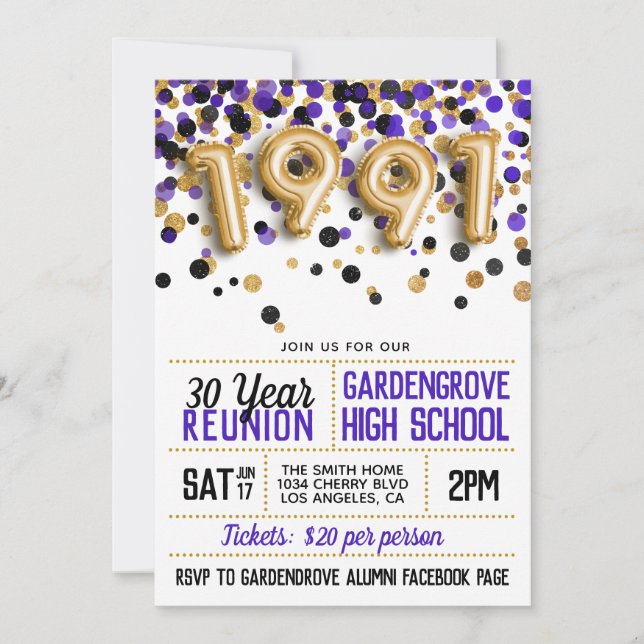 1991 High School College Reunion Invitation (Front)