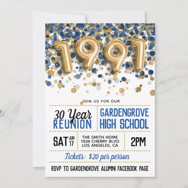 1991 High School College Reunion Invitation (Front)