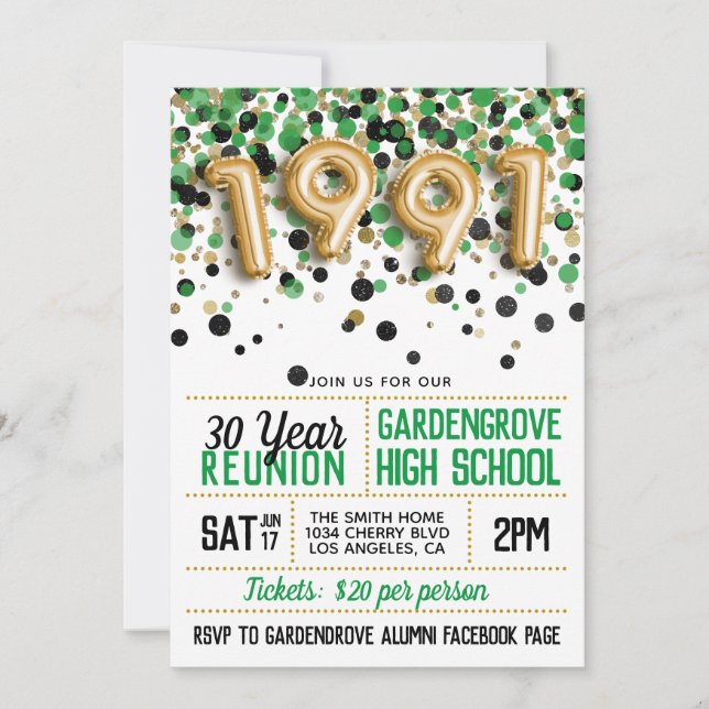 1991 High School College Reunion Invitation (Front)
